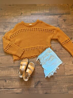 Talisman Ryder Knit Sweater M/L Rust Orange Open Knit Chunky Pullover Costal